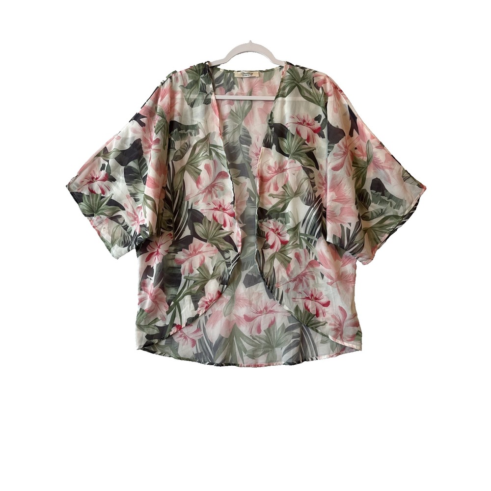 Hawaiian Floral Chiffon Kimono Cardigan Top Beach Cover Up Tropical S Resortwear